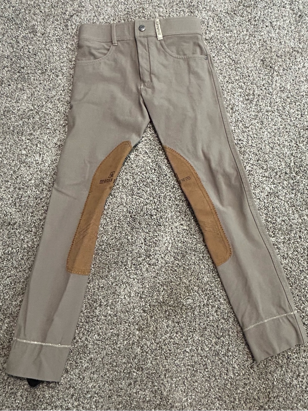 ROMFH Girls Taupe Riding Breeches with Brown Knee Patches Equestrian Size 10